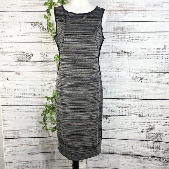 Max Studio MSSP Tennis Dress size Medium Navy Blue Striped Straight Jersey Knit - Picture 2 of 14